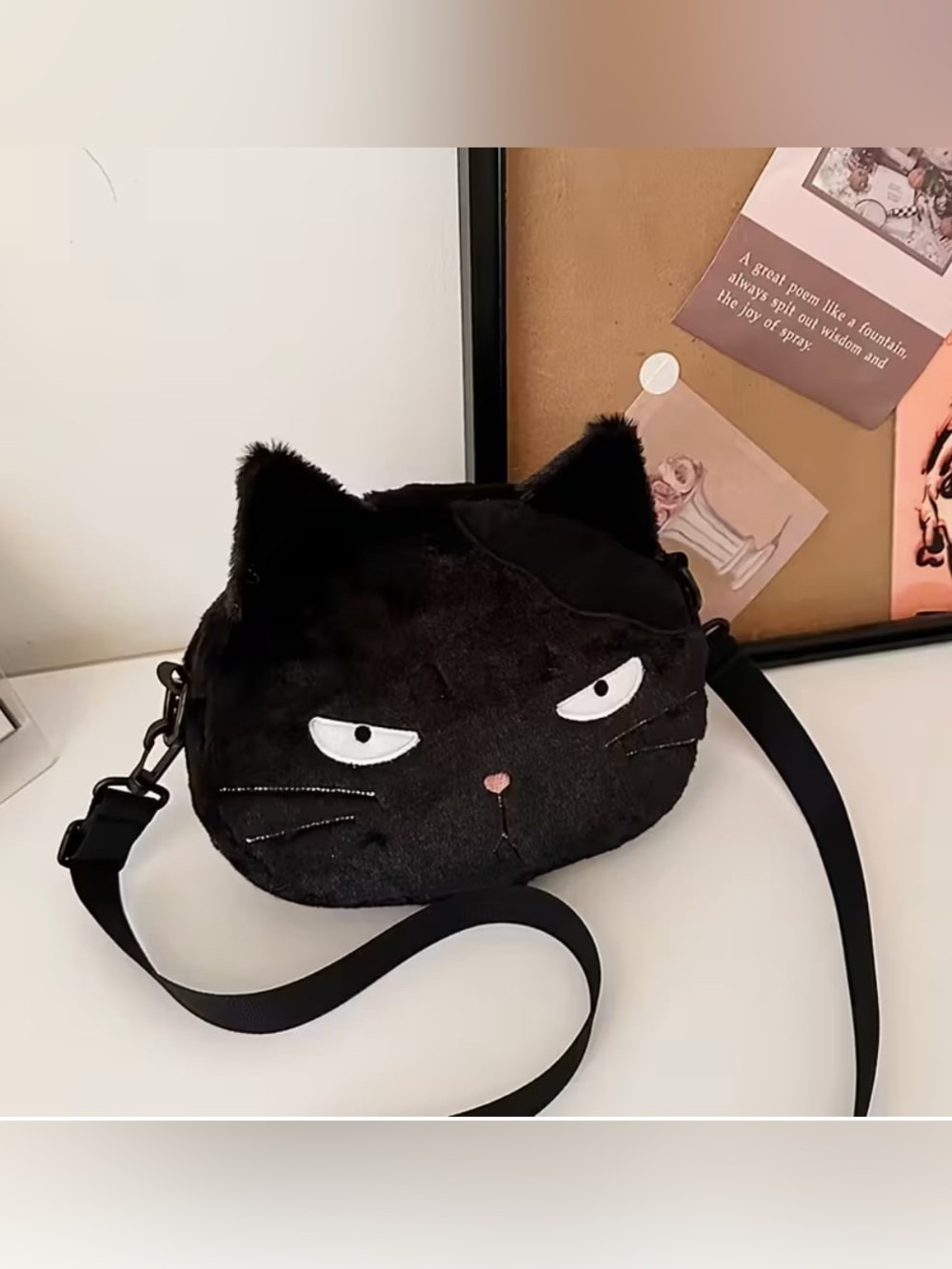 Black Cat Plush Crossbody Bag